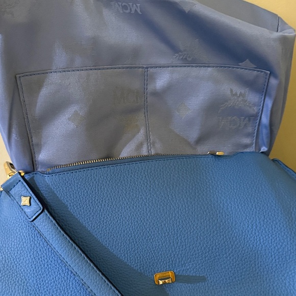 MCM Sky Blue Leather Authentic MCM Shoulder Bag MCM Crossbody MCM Handbag - Picture 13 of 16